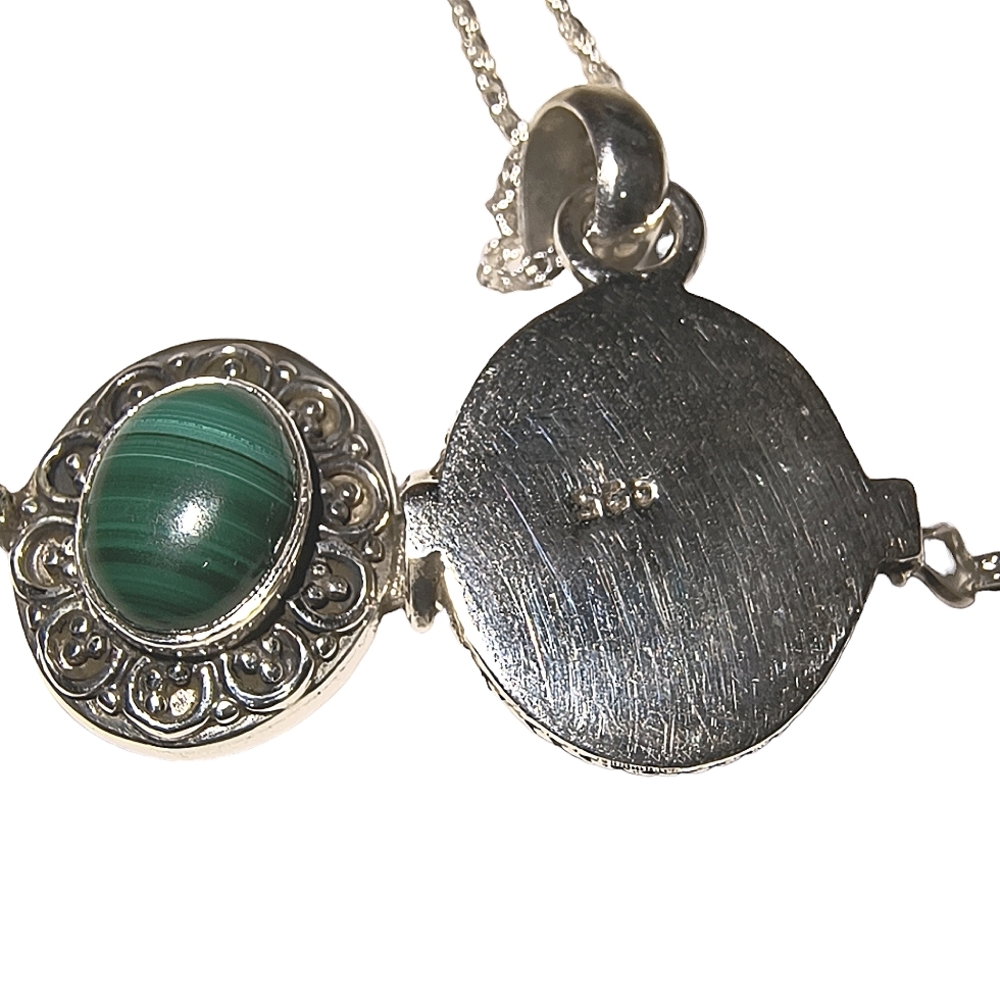Natural Malachite & Sterling Silver Artisan Poison Box Necklace Brand New - Picture 3 of 9